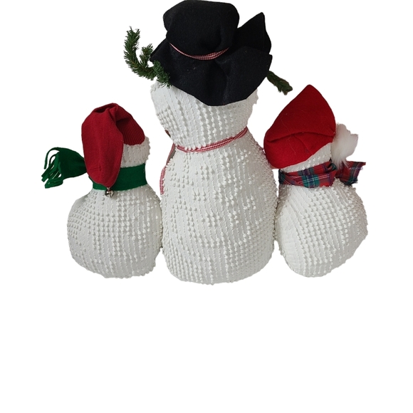 Snowman  Set of Three White Chenille Fabric Hats Scarf Christmas Winter Holiday - Picture 2 of 10